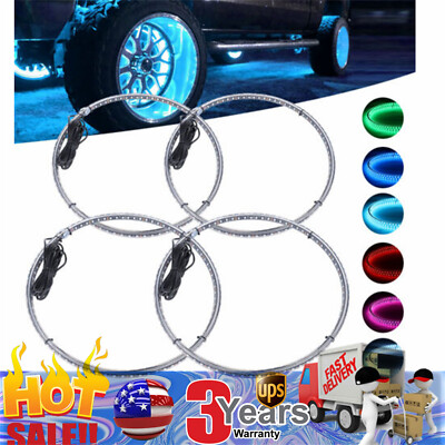 17.5'' RGB & Chasing Flow Double Row LED Wheel Ring Rim Lights For Truck Car set