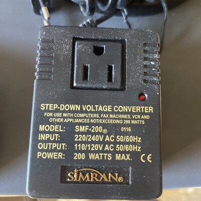 Simran 200 Watt Compact Step Down Transformer 220V to 110V AC Converter EU Plug