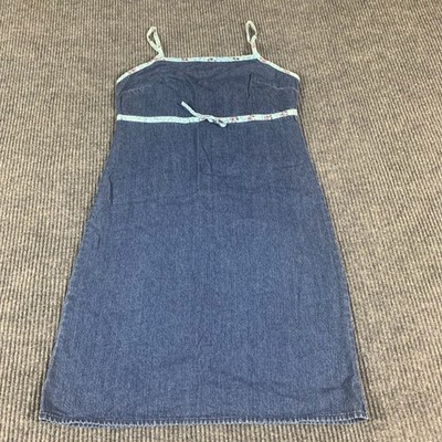 Old Navy Dress Womens 4 Blue Denim Tank Zip Up Cotton Lightweight Bow Tie Casual