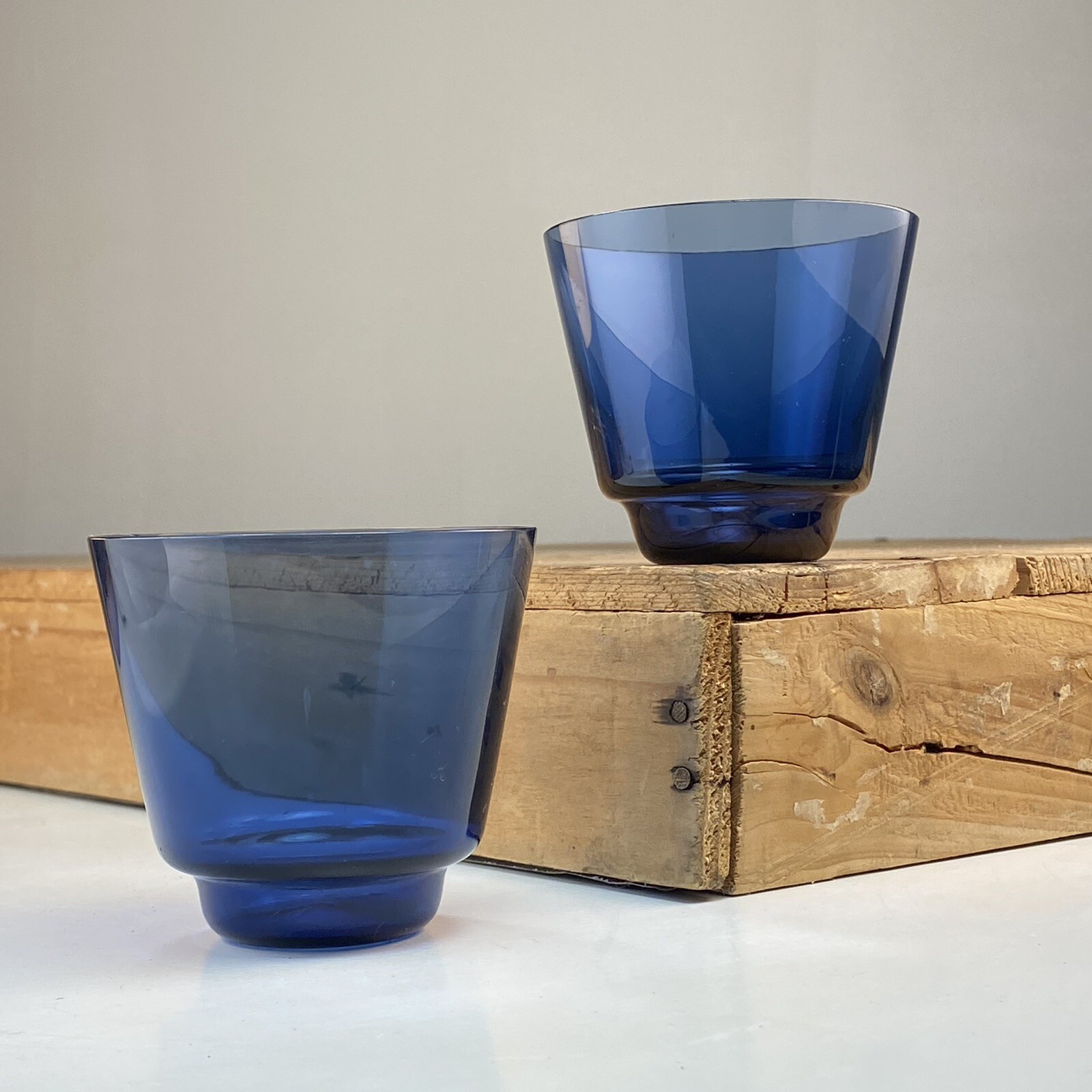 Timo Sarpaneva Iittala i - 106 Linja i Series Short Blue Tumblers Cups Finland