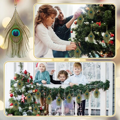 Syhood 12 Pcs Peacock Feather Ornaments Christmas Natural Peacock Bird Orname...