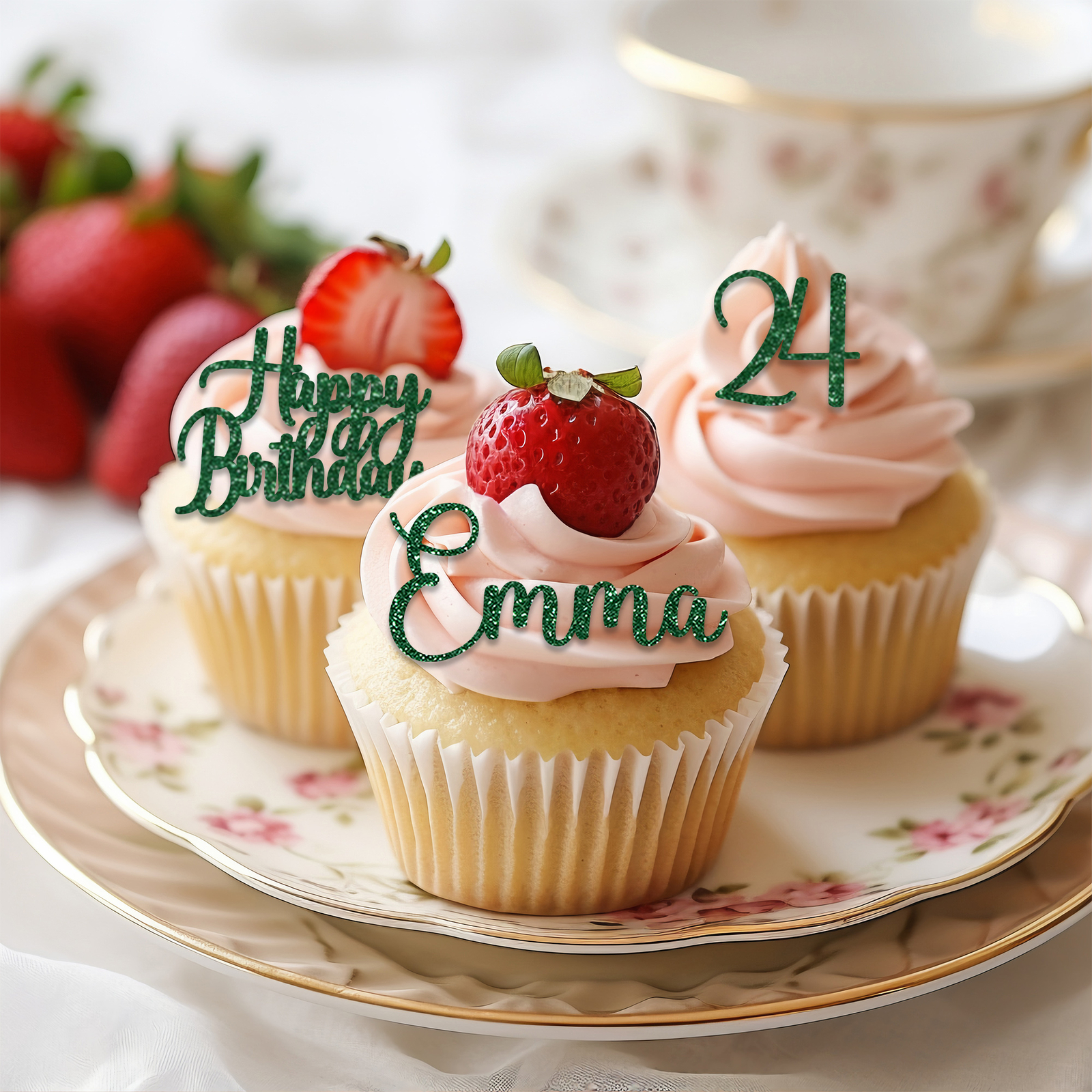 Personalised Cupcake Topper Custom Cake Charm Glitter Decoration For Cakes