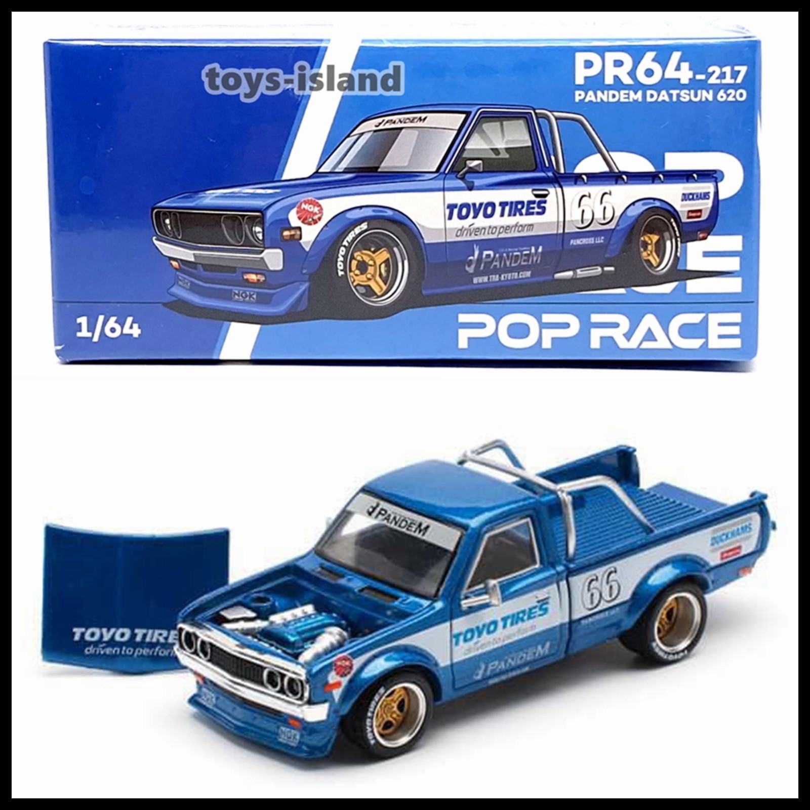 POPRACE PR64-217 Pandem Datsun 620 Blue 1/64 NEW POP RACE