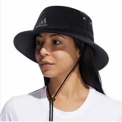 Adidas Black Aeroready spf 50 Moisture Wicking Chin Strap Packable Bucket Hat
