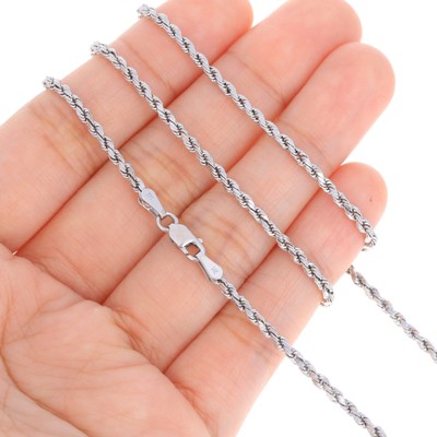 14K White Gold 1.5mm-5mm Diamond Cut Rope Chain Necklace Mens Womens 14"-30"