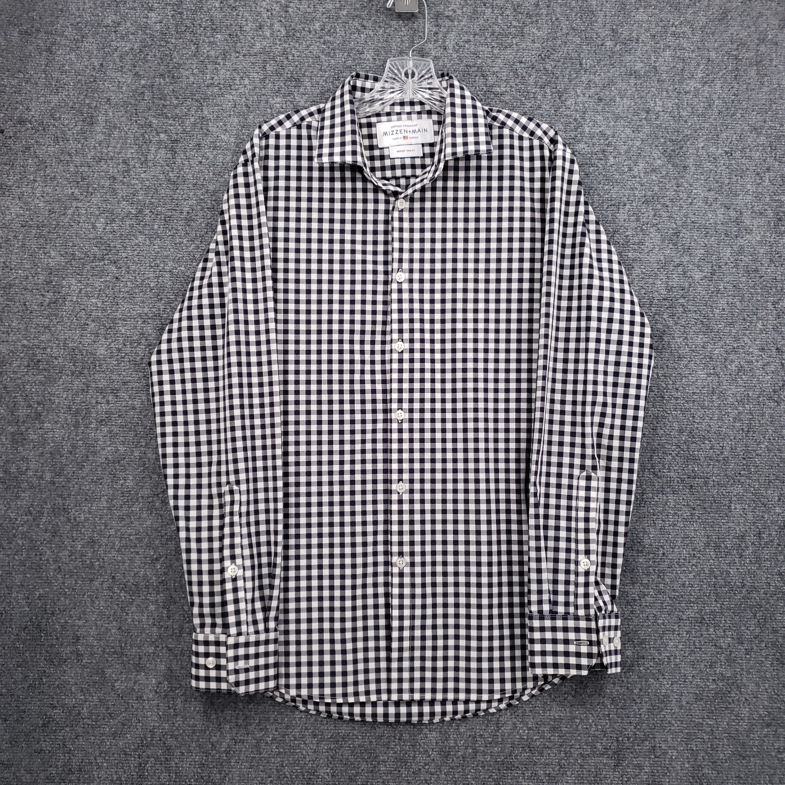 Mizzen Main Leeward Trim Fit Shirt Mens M Medium Black Gingham Button Up