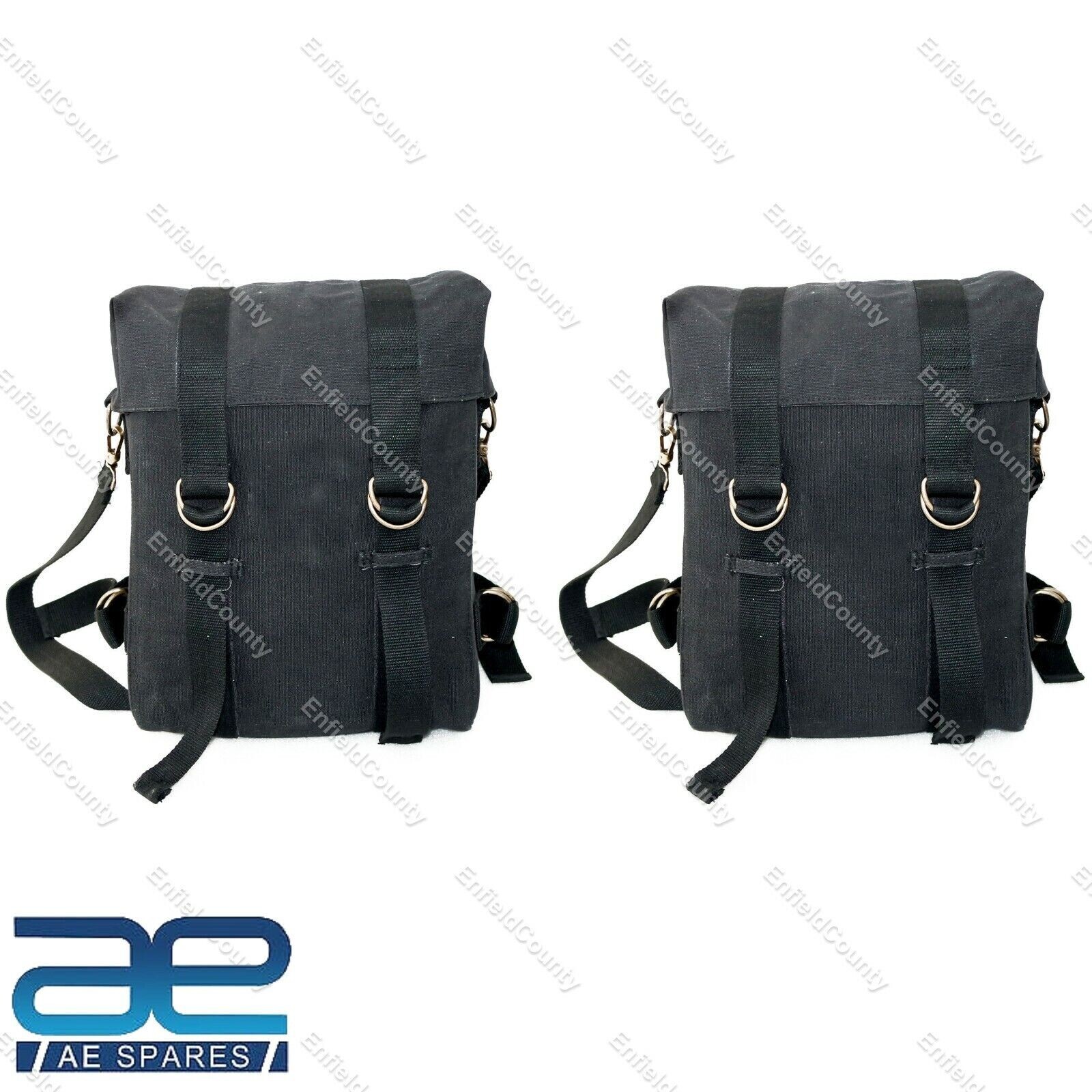 Pair Military Pannier Canvas Bag Black For Royal Enfield Classic 350 500CC 