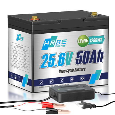 24V 50Ah Lithium LiFePO4 Battery 10000+Deep Cycle BMS for RV Solar Boat Off-grid
