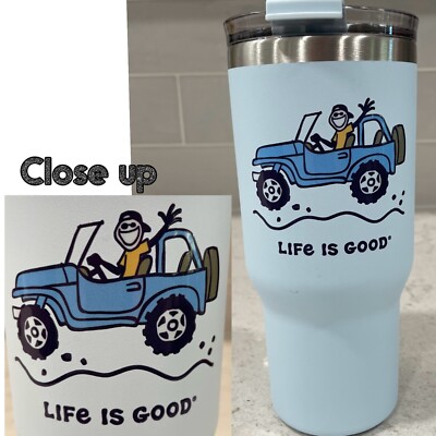  JEEP  Life Is Good Hot Cold 25oz Commuter Steel Travel Mug Powder Blue Beach