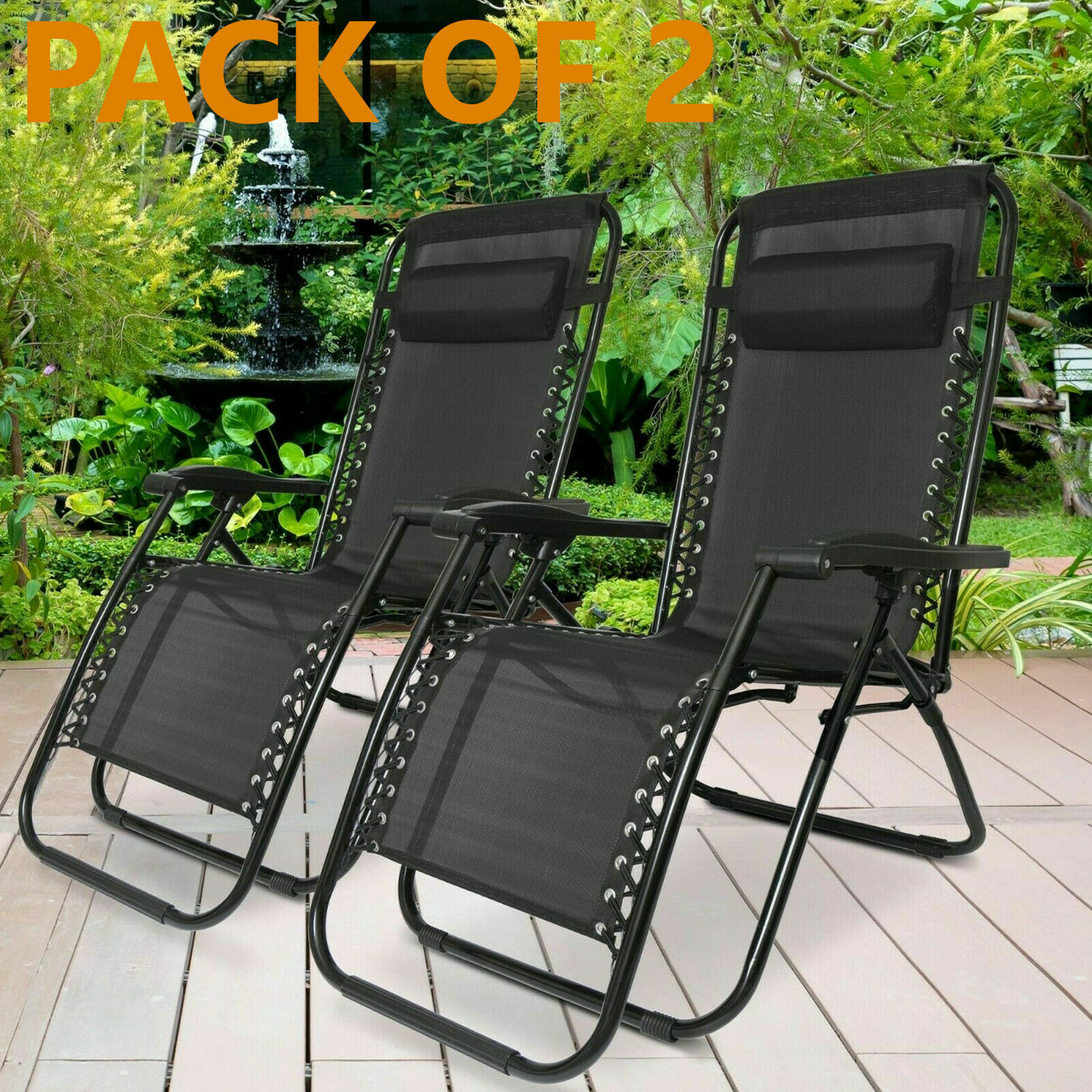 ZERO GRAVITY CHAIR SUN LOUNGER OUTDOOR GARDEN FOLDING RECLINING ADJUSTABLE X 2 | eBay