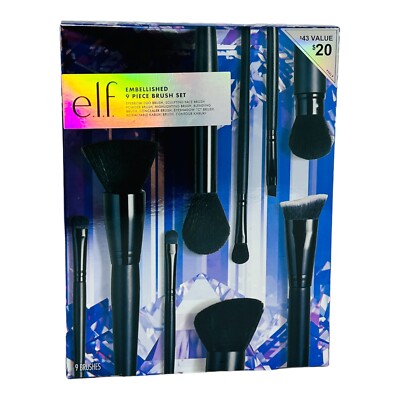 e.l.f. EMBELLISHED 9 Piece Brush Set, Holiday Brush Set of 9 Face & Eye Brushes
