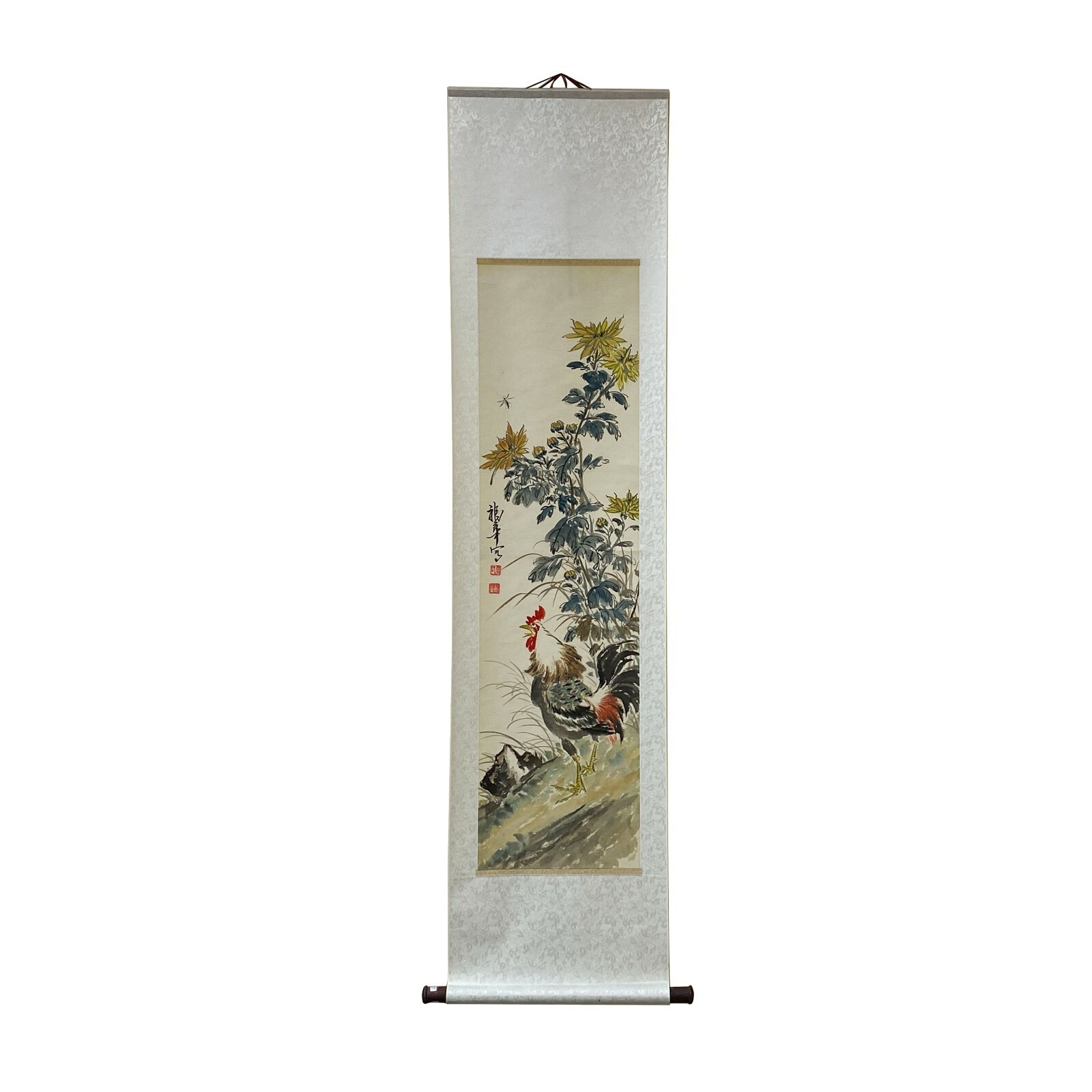 Chinese Color Ink Rooster Flowers Scroll Painting Wall Art ws1974S Chinese Color Ink Rooster Flowers Scroll Painting Wall Art ws1974S
