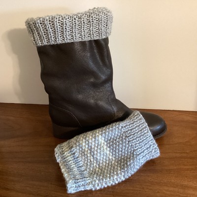 NEW HAND KNIT BOOT TOPPERS /CUFFS CAN BE WORN UP OR DOWN -GRAY / GRAY & WHITE