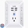 Lvetek 5 Outlet Extender Multi Plug Wall Outlets with 4 USB Charging Ports (1 USB C Outlet), 3 Sided 1680J Surge Protector Power Strip USB Wall Charger for Home, Office, Travel, ETL Listed, White