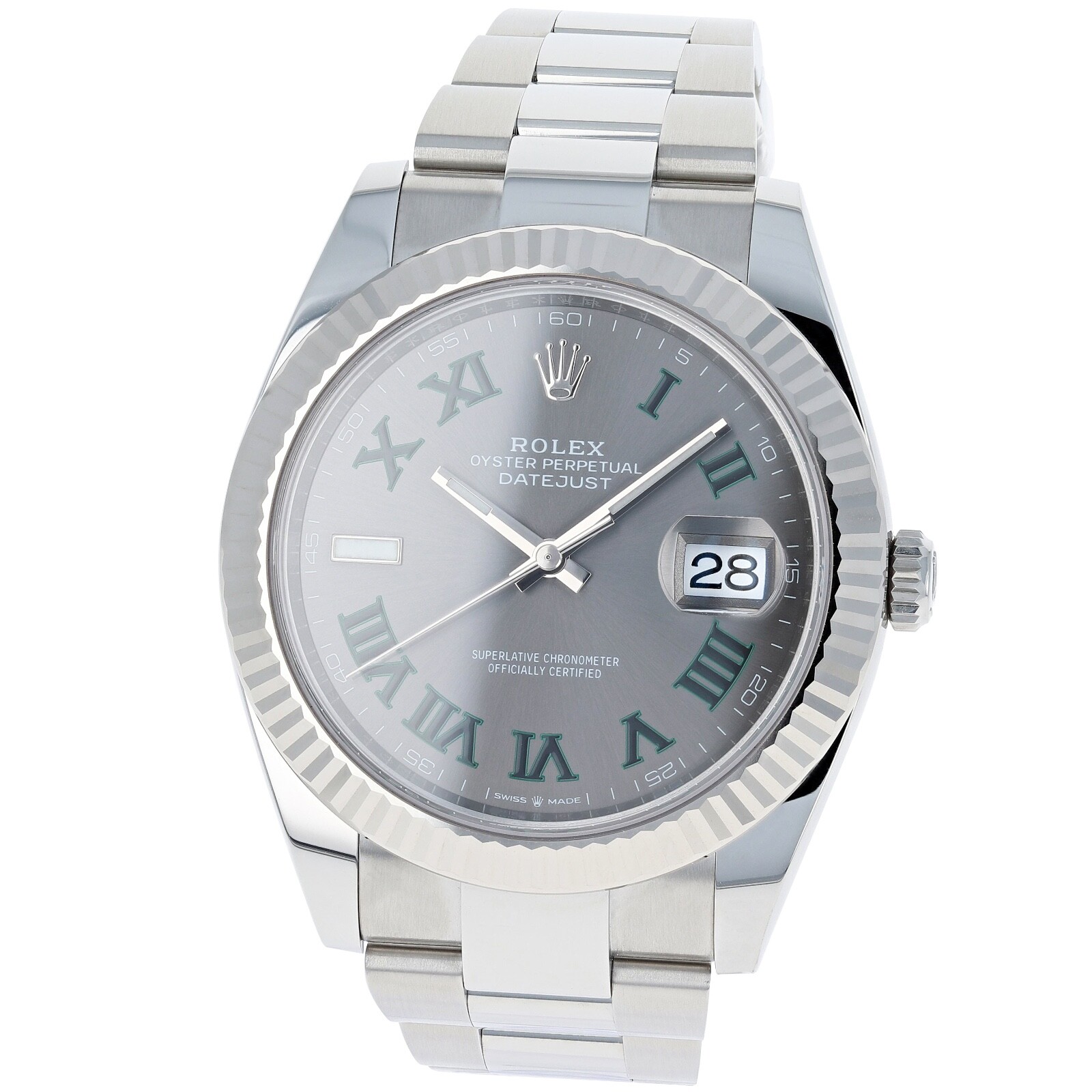 Pre-owned Rolex Datejust 41 Mm 126334 Wimbledon Unworn 2024 Slate Roman Oyster