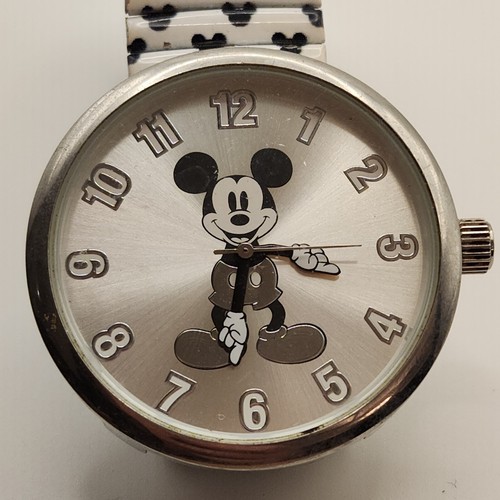 Rare Disney Mickey Mouse watch black & white band silver, no