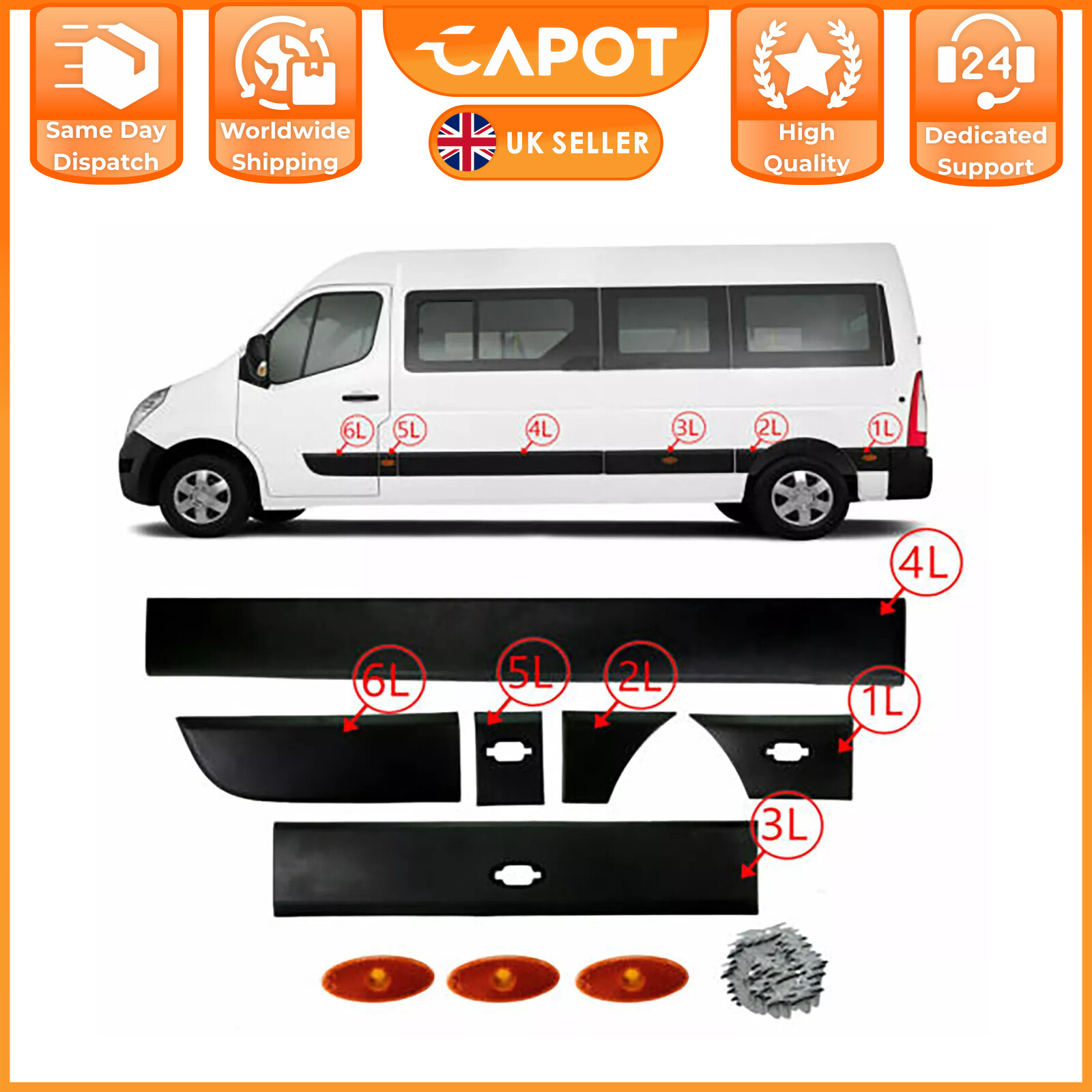 For Renault Master 2010-2016 Side Moulding Strip with Side Marker Lamp Left Side