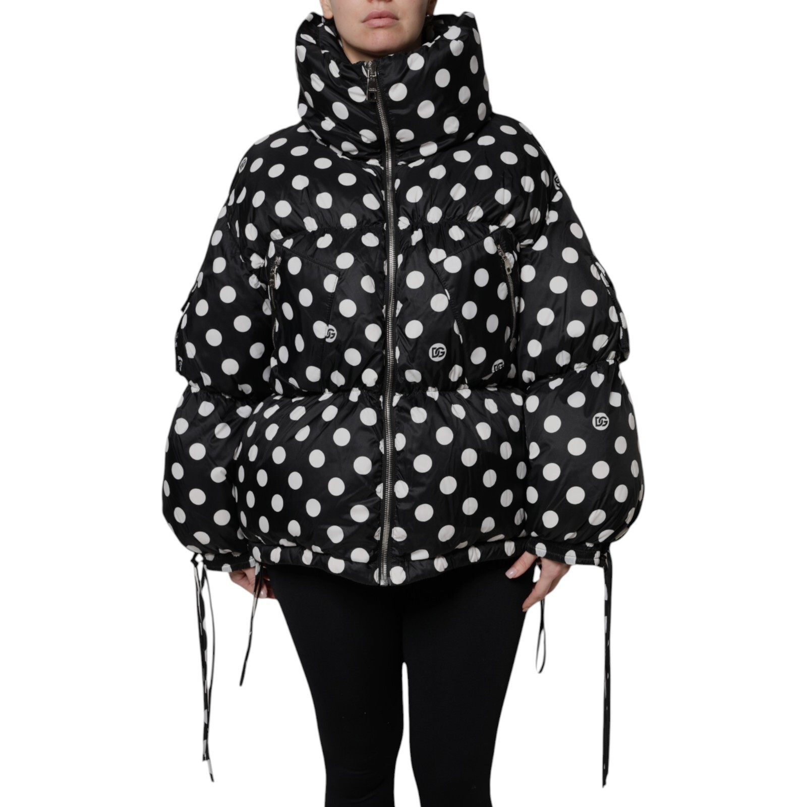 DOLCE & GABBANA Jacket Black White PolkaDot Full Zip Puffer