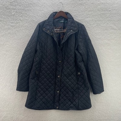 Lauren Ralph Lauren Quilted Jacket Womens XL Black Coat Equestrian Liner Preppy