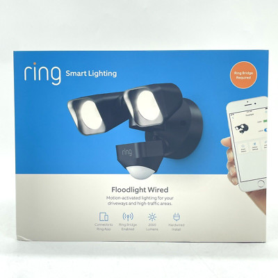 Ring Smart Lighting Black Motion Activated Outdoor LED Floodlight Wired Black