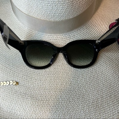 Pre-owned Fendi Black Cat Eye Sunglasses W/ Dark Lenses, Gold Details, “ff0452/f/s”, In Gray