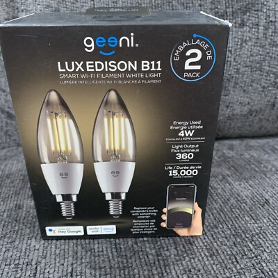 Geeni LUX Edison B11 Filament WiFi LED Smart Bulb, 2 Pack, Soft White 