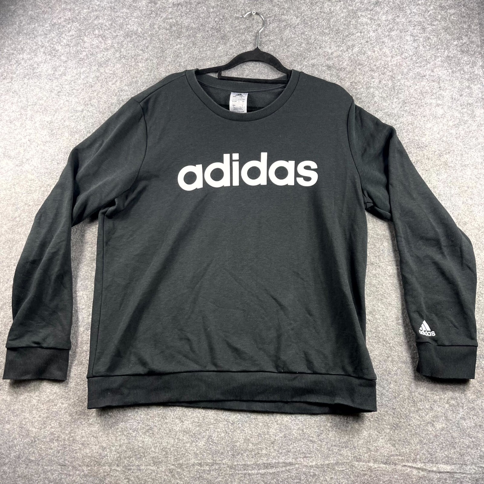Adidas Mens Sweatshirt Size XL Black Long Sleeve Pullover Spellout Logo Casual