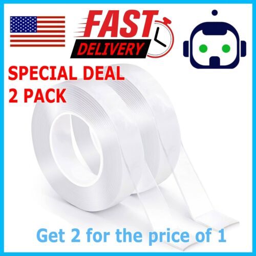 Transparent Tape Double Sided Traceless Washable Adhesive Invisible Gel 20ft