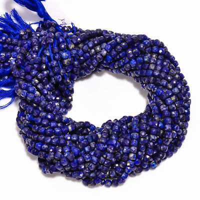 Natural Lapis Lazuli Gemstone Box Shape Faceted Beads 5 mm Strand 8'' GB-400