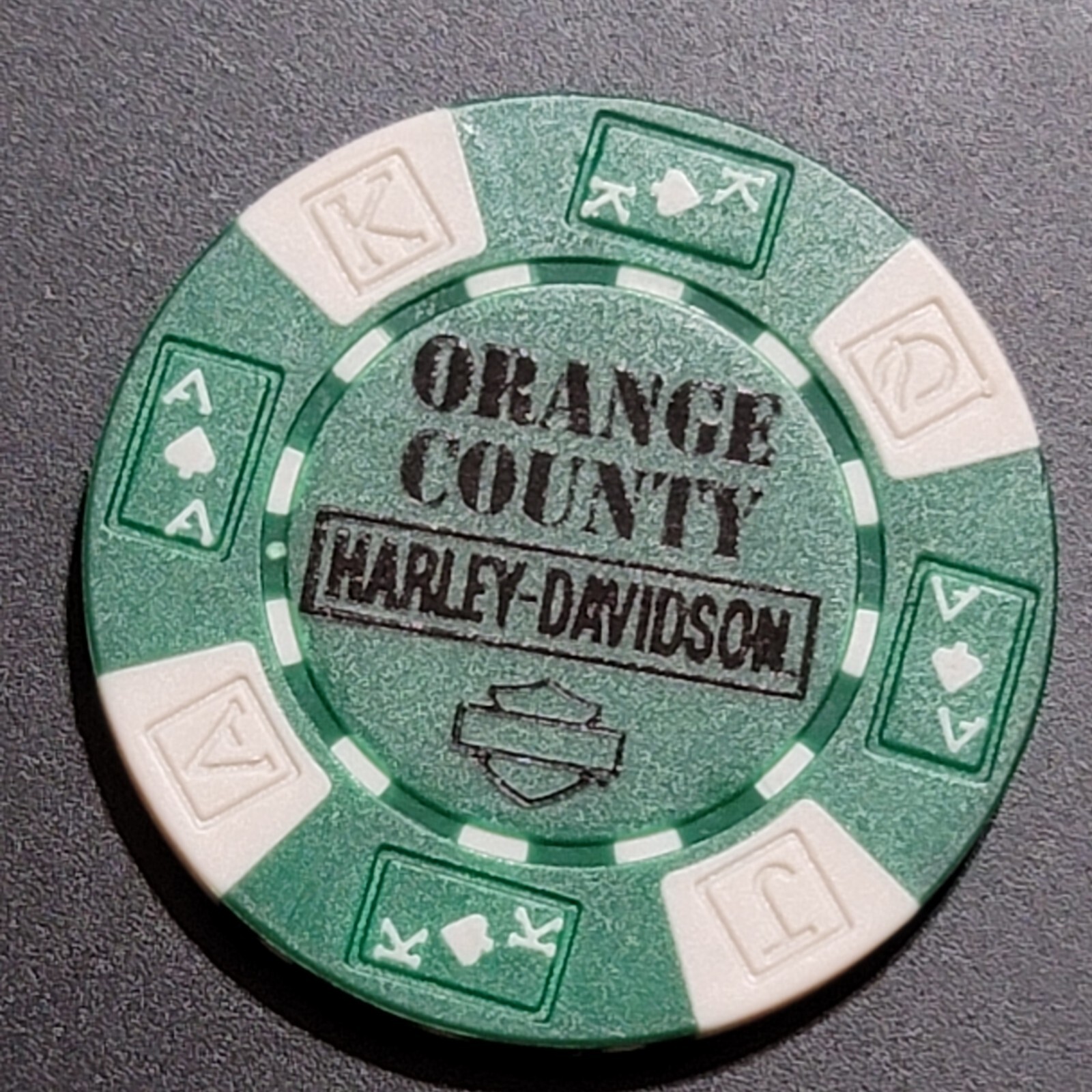 ORANGE COUNTY HD ~ CALIFORNIA~ (Green AKQJ) Harley Davidson