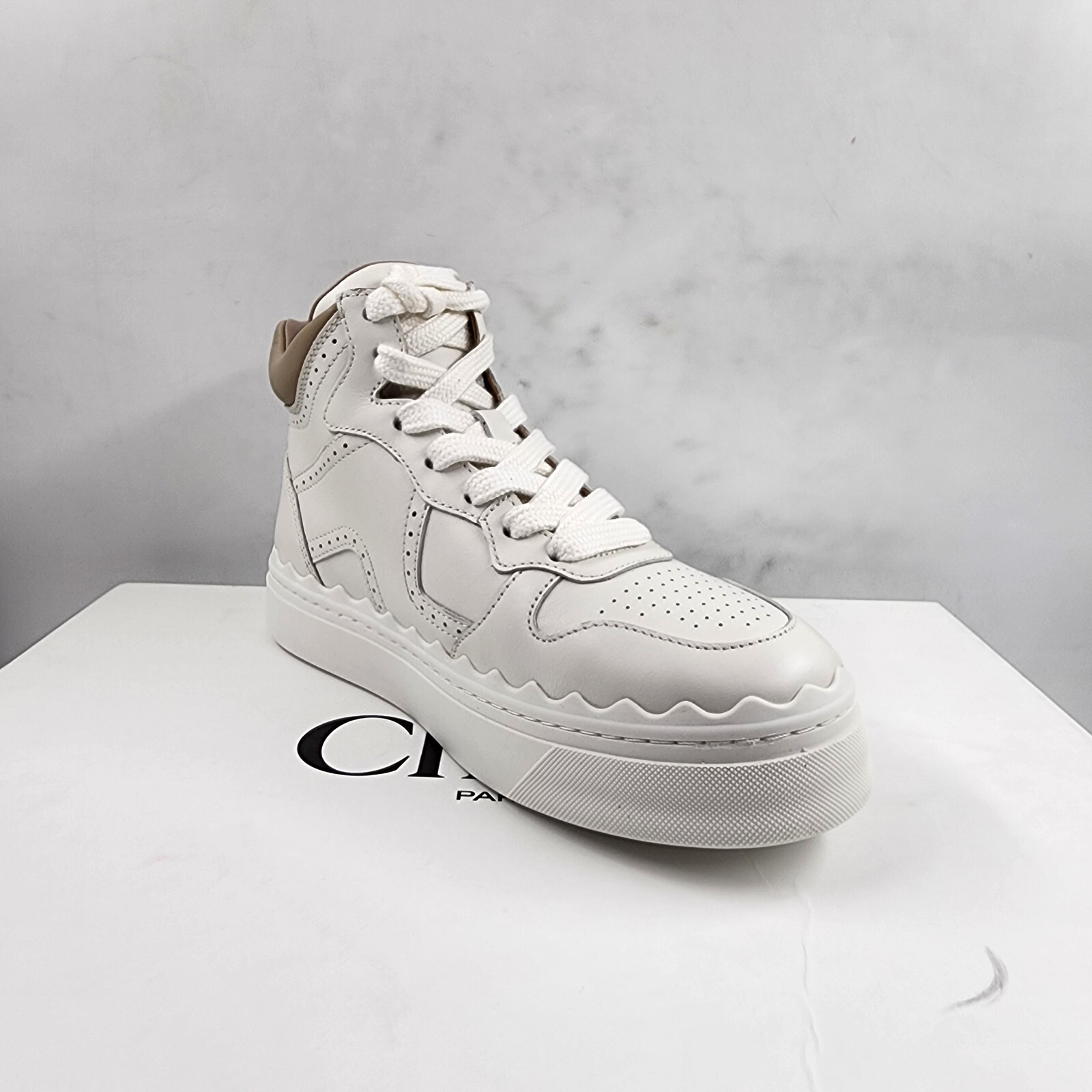 Chloé Lauren High Top Sneakers Women's 35/5 US Light Nude Lace Up Closure - Picture 16 of 17