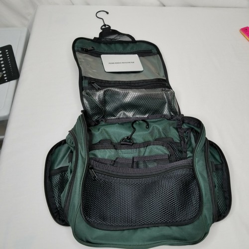 LL Bean Travel Toiletry Bag Green Hanging Medium Multiple Pockets Mirror