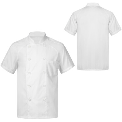 Mens Short Sleeve Chef Coat Jacket Kitchen Restaurant Cooking Uniform Shirt Tops