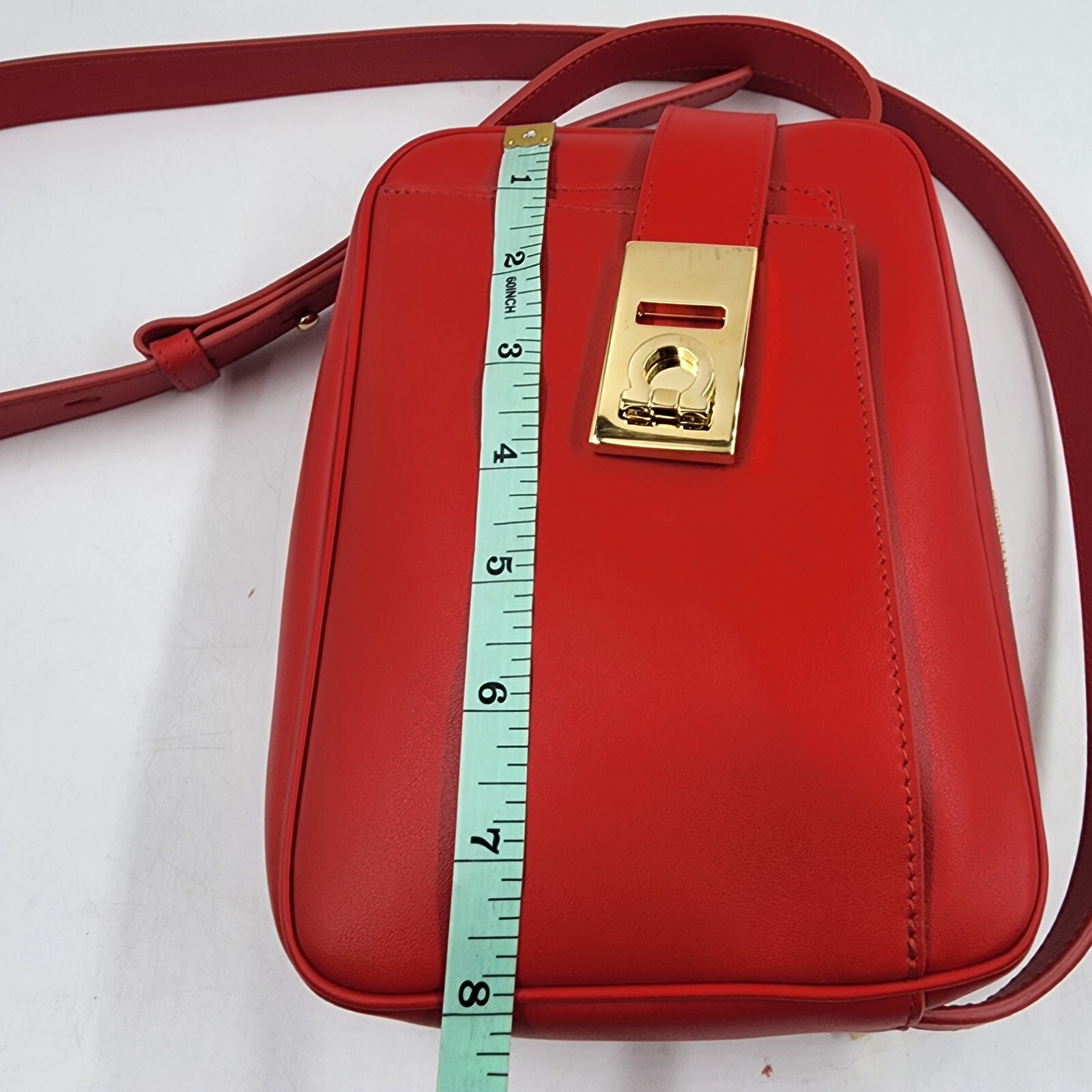 Ferragamo Archive Gancini Camera Crossbody Bag Women's Flame Red Zip Closure - Picture 20 of 22