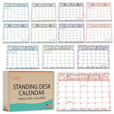 Floral Small Desk Calendar 2025-2026 Standing Flip - Small Desktop Calendar...