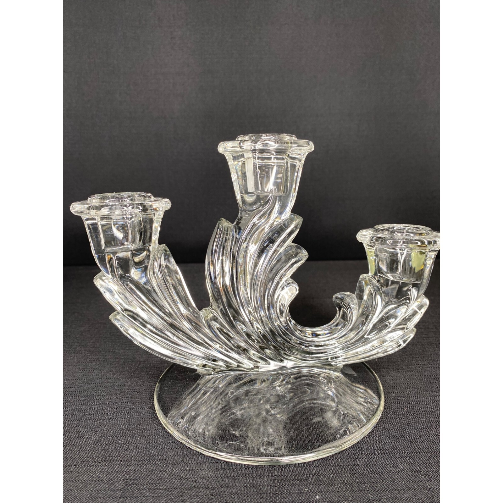 Vintage Art Deco Crystal Three Tiered Clear Candle Holder