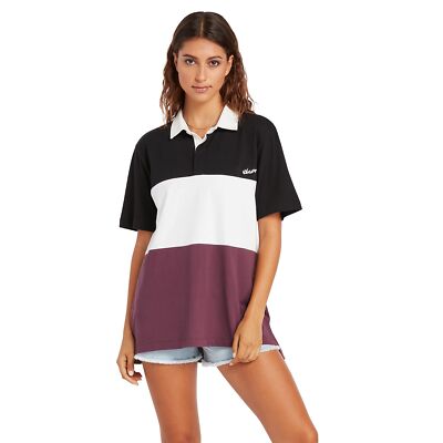 MSRP $48 Volcom Women's Coco Ho Short Sleeve Polo Shirt Black White Size XXL