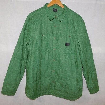 OAKLEY Mens L Green Wool Blend Quilted Collared Shirt Jacket Shacket outdoors