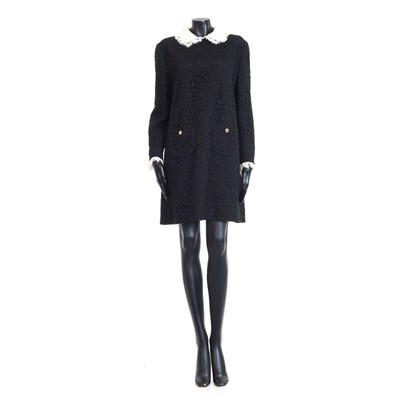 CELINE 6150 $ schwarzes Trapez-Minikleid mit gerüschtem Kragen in Blumenmuster