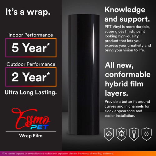 ESSMO PET Super Gloss Cherry Red Car Vehicle Vinyl Wrap Decal Glossy Sticker