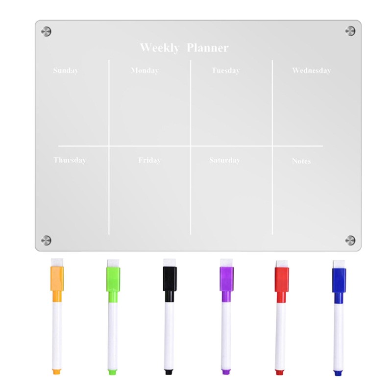 Acrylic Magnetic Dry Erase Board w/ Marker Clear Weekly Planner Board for Fridge