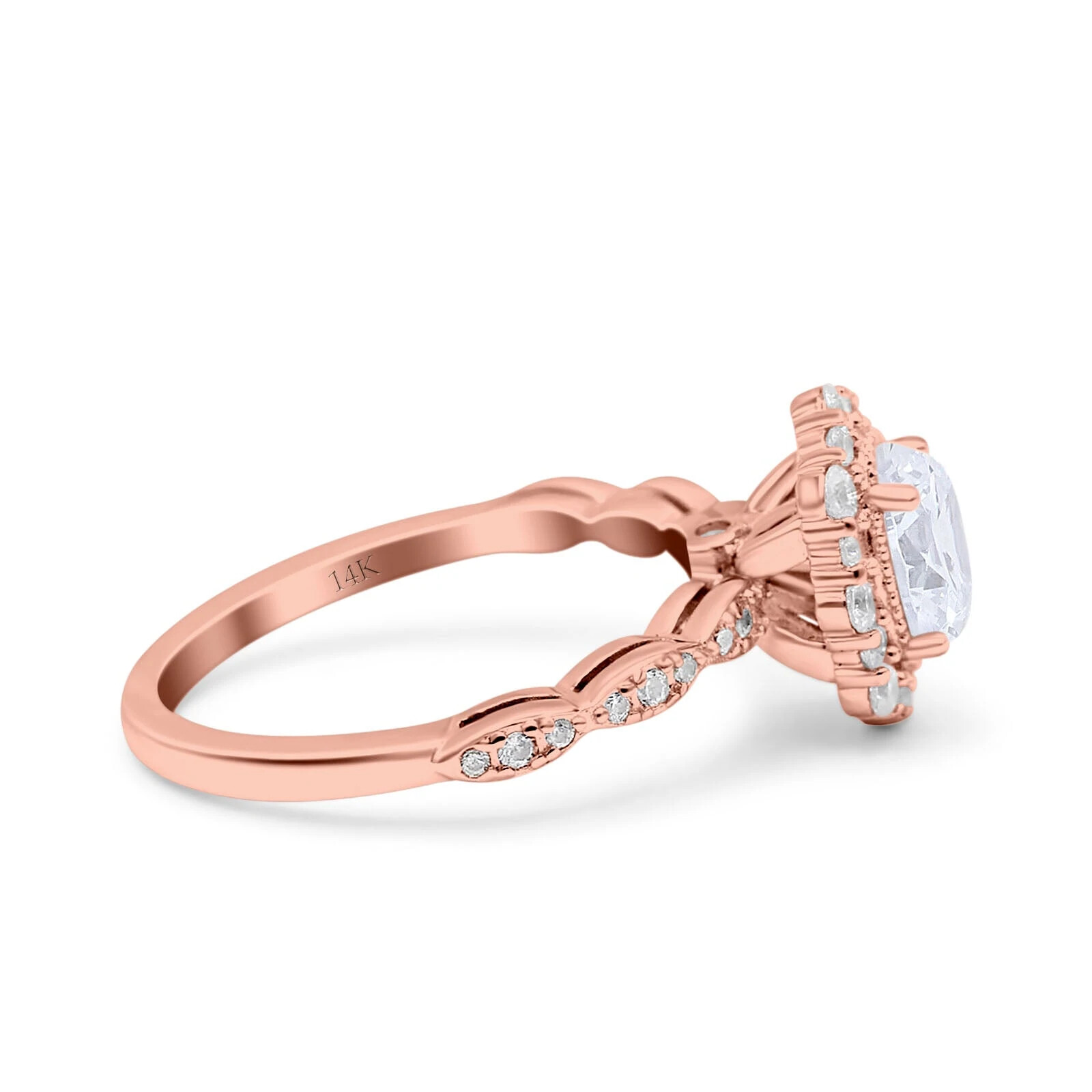 Pre-owned Blueappleco 14k Rose Gold Vintage Art Halo Oval Bridal Simulated Cz Wedding Engagement Ring In Pink