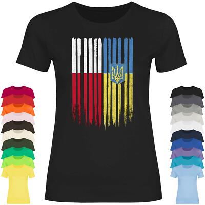 Damen T-Shirt Polen Ukraine polnische ukrainische Flagge Dreizack Wurzeln