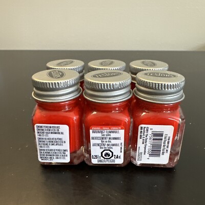 6 Pack TESTORS PAINT FLAT RED ENAMEL 1/4oz JAR 7.4ml plastic model car TES1150