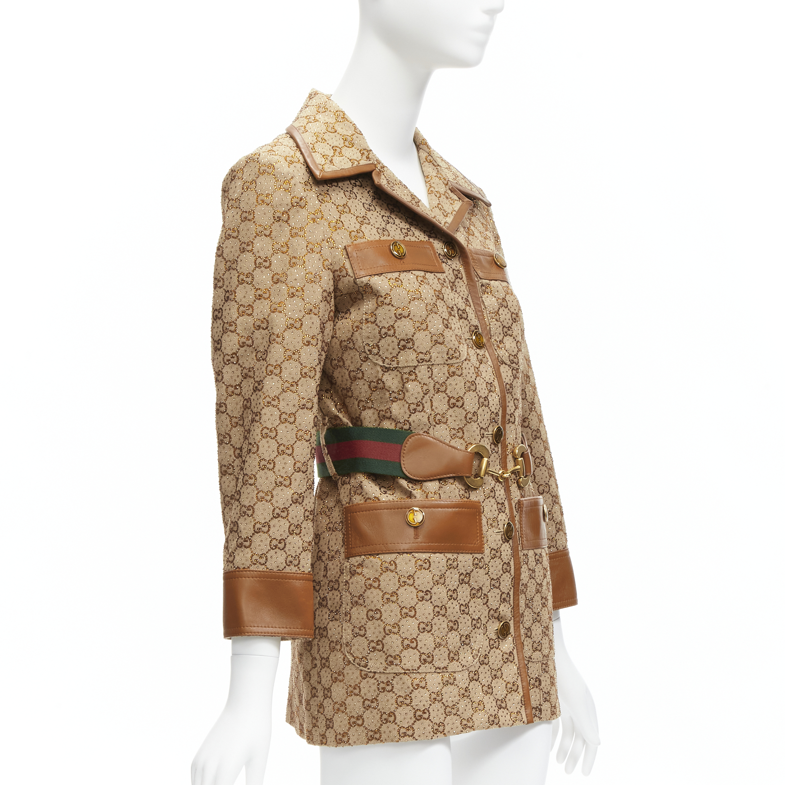 GUCCI 2022 Aria crystal embellished Horsebit web belt GG