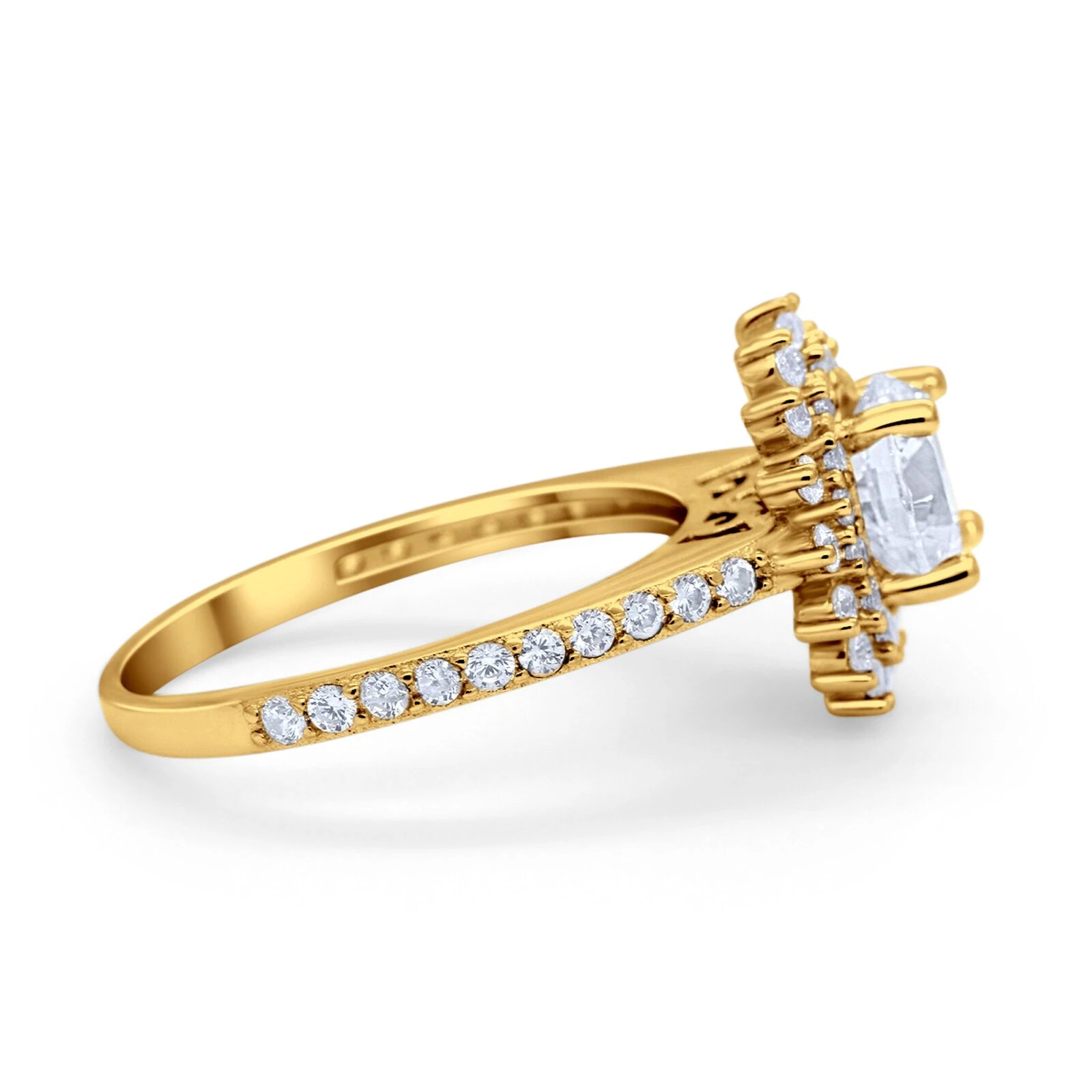 Pre-owned Blueappleco 14k Yellow Gold Halo Starburst Flower Engagement Rings Round Simulated Cz In Silver