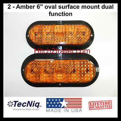 2 - 6'' Oval AMBER LED Turn/Tail Light Surface Mount Trailer Truck Made in USA