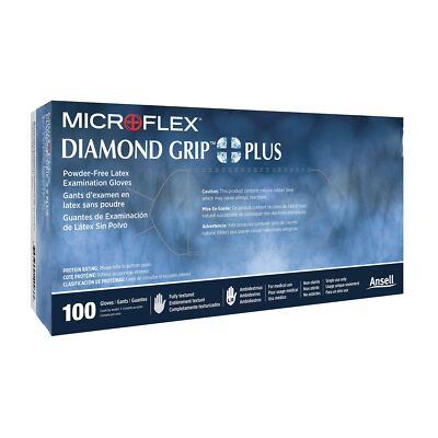 Microflex Diamond Grip Plus Latex Gloves, Large, White (Sold as CS/1000)