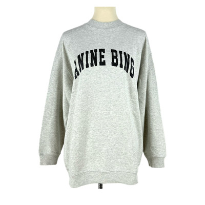 Anine Bing Oversized Heather Grey Tyler Sweatshirt XS NEW Black Logo Crewneck