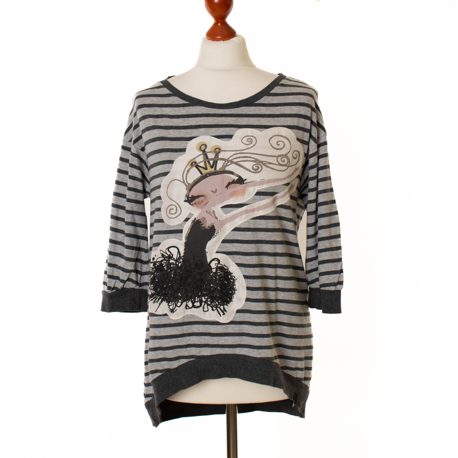 Ladies Sportmax By MAX MARA Grey Striped T-Shirt Size XS